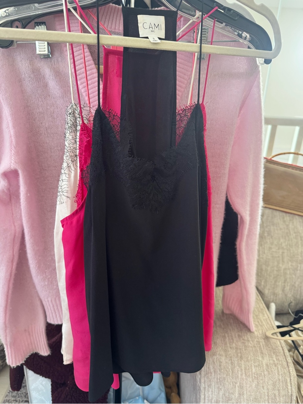 Cami NYC 100% Silk Black Lace-Trim Camisole